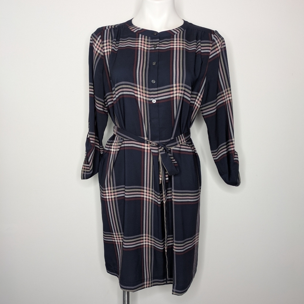 Loft Outlet Blue Pink Plaid Button Up Dress S